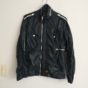 G Star Raw Jacket Windbreaker Mens L Navy Blue Full Zip Snap Pockets*READ